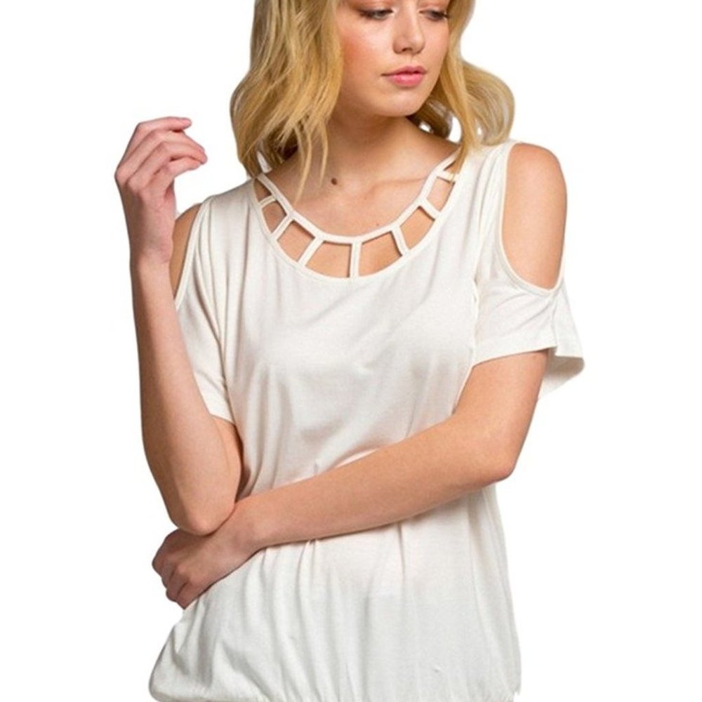 Cherish Cold Shoulder Knit Tunic with Strap Detail